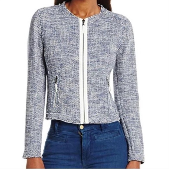 Elie Tahari Collarless Tweed Zip Cropped Blazer Size Large - Picture 1 of 13